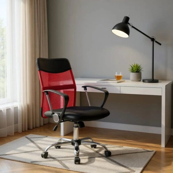 Καρέκλα γραφείου Franco  με ύφασμα Mesh χρώμα κόκκινο - μαύρο 59x57x95/105εκ.