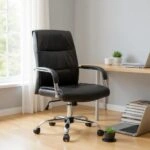 Καρέκλα γραφείου διευθυντική Matteo  από τεχνόδερμα χρώμα μαύρο 60x66x105/115εκ.