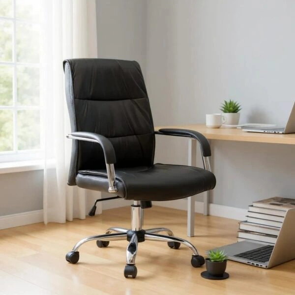 Καρέκλα γραφείου διευθυντική Matteo  από τεχνόδερμα χρώμα μαύρο 60x66x105/115εκ.