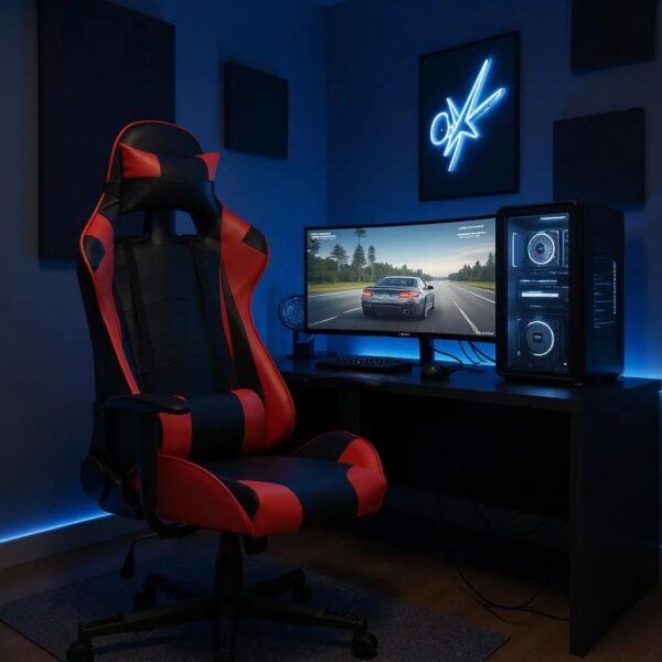 Καρέκλα γραφείου Gaming Alonso  από τεχνόδερμα χρώμα κόκκινο - μαύρο 67x70x125/135 εκ.