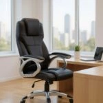 Καρέκλα γραφείου διευθυντική Luca  από τεχνόδερμα χρώμα μαύρο 65x60x118/128εκ.