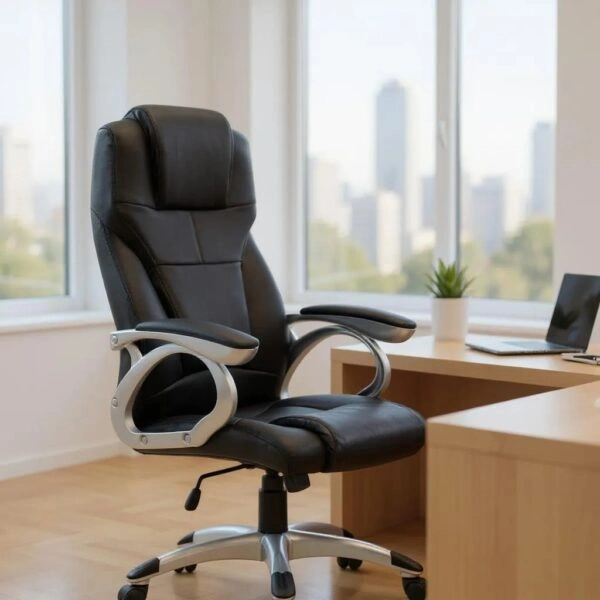 Καρέκλα γραφείου διευθυντική Luca  από τεχνόδερμα χρώμα μαύρο 65x60x118/128εκ.