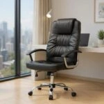 Καρέκλα γραφείου διευθυντική Arial  από τεχνόδερμα χρώμα μαύρο 62x63x112/122εκ.