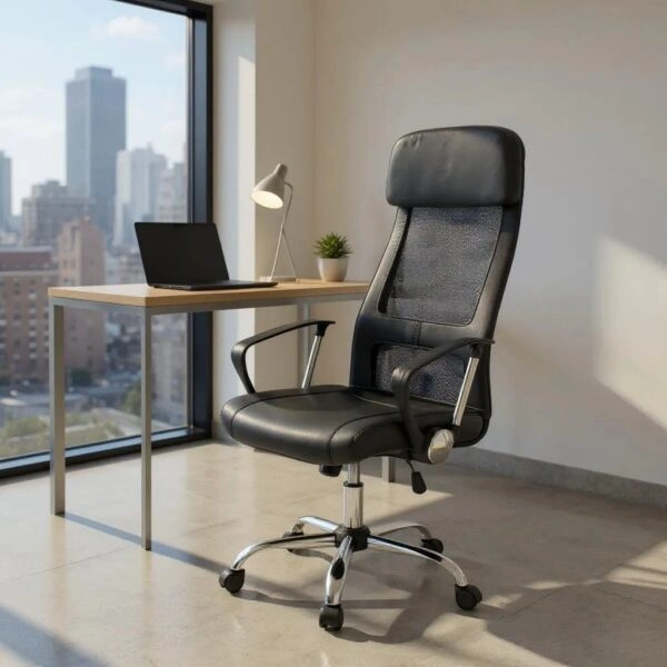 Καρέκλα γραφείου Ovis Megapap με τεχνόδερμα και ύφασμα Mesh χρώμα μαύρο 63x63x119/129εκ.