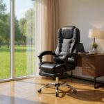 Καρέκλα γραφείου διευθυντική Daria Megapap με υποπόδιο από τεχνόδερμα χρώμα μαύρο 65x65x117/127εκ.