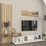 Σύνθεση τηλεόρασης Rosaline Megapap χρώμα λευκό - sepet oak 233x31,3x196,8εκ.