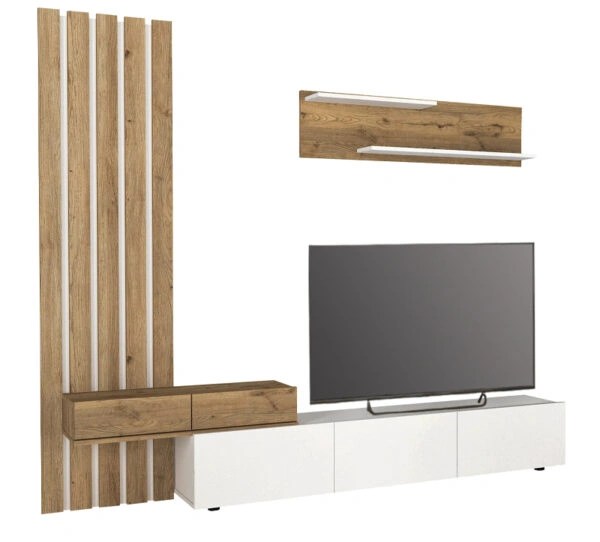 Σύνθεση τηλεόρασης Rosaline Megapap χρώμα λευκό - sepet oak 233x31,3x196,8εκ.