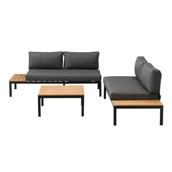 Σαλόνι κήπου Echo Megapap σετ 3 τμχ μέταλλο - ξύλο χρώμα μαύρο - γκρι