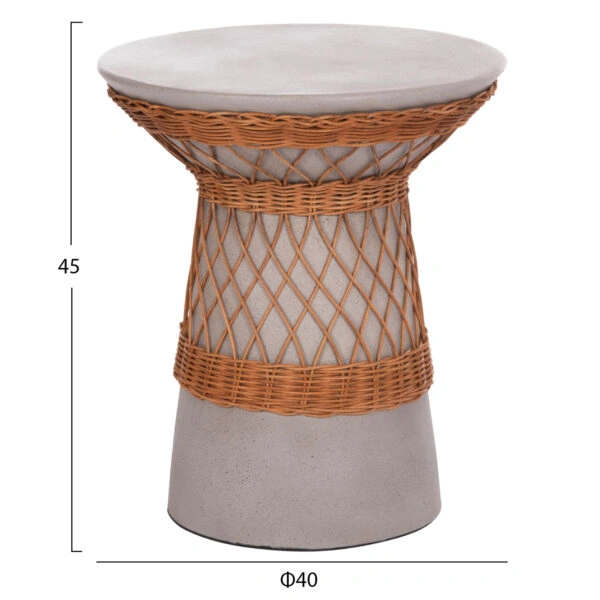 ΒΟΗΘΗΤΙΚΟ ΤΡΑΠΕΖΙ ΣΤΡΟΓΓΥΛΟ DELIA HM18167.03 FIBER CEMENT ΓΚΡΙ & RATTAN Φ40x45Υεκ