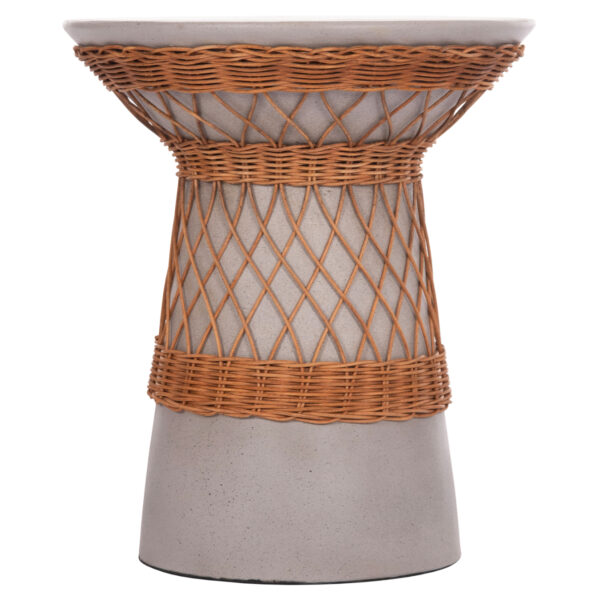 ΒΟΗΘΗΤΙΚΟ ΤΡΑΠΕΖΙ ΣΤΡΟΓΓΥΛΟ DELIA HM18167.03 FIBER CEMENT ΓΚΡΙ & RATTAN Φ40x45Υεκ