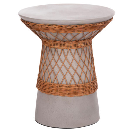 ΒΟΗΘΗΤΙΚΟ ΤΡΑΠΕΖΙ ΣΤΡΟΓΓΥΛΟ DELIA HM18167.03 FIBER CEMENT ΓΚΡΙ & RATTAN Φ40x45Υεκ