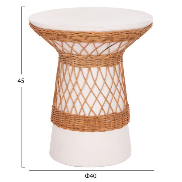 ΒΟΗΘΗΤΙΚΟ ΤΡΑΠΕΖΙ ΣΤΡΟΓΓΥΛΟ DELIA HM18167.02 FIBER CEMENT ΛΕΥΚΟ & RATTAN Φ40x45Υεκ