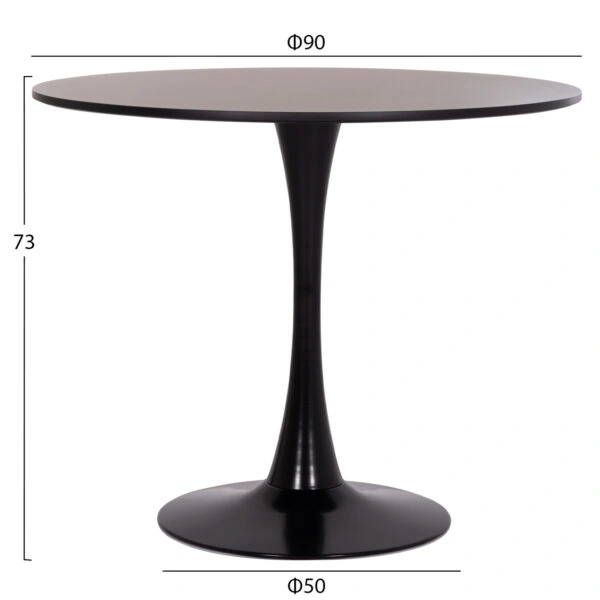 ΤΡΑΠΕΖΙ ΣΤΡΟΓΓΥΛΟ BROLIN HM18141.02 MDF TOP-ΒΑΣΗ ΜΕΤΑΛΛΙΚΗ--ΜΑΥΡΟ Φ90x73Υεκ