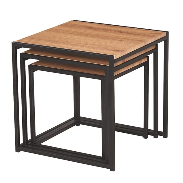 ALBA SET 3 ΤΜΧ ΤΡΑΠΕΖΑΚΙΑ OAK GRAIN - ΜΕΤΑΛΛΟ/MDF/3D PAPER - SHELLIMAY OAK