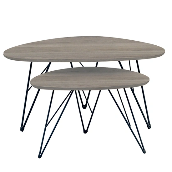 NANCY ΚΑΡΥΔΙ MDF ΣΕΤ 2 ΤΡΑΠΕΖΑΚΙΑ - ΜΕΤΑΛΛΟ/MDF/3D PAPER - ΚΑΡΥΔΙ