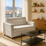 Καναπές-κρεβάτι Commit 2θέσιος ύφασμα σε μπεζ-γκρι απόχρωση 142x93x90εκ