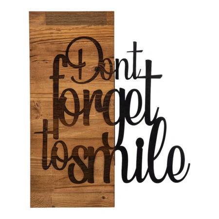 Διακοσμητικό τοίχου Smiley ξύλο πεύκου σε φυσική απόχρωση με μαύρο μέταλλο 47x3x58εκ