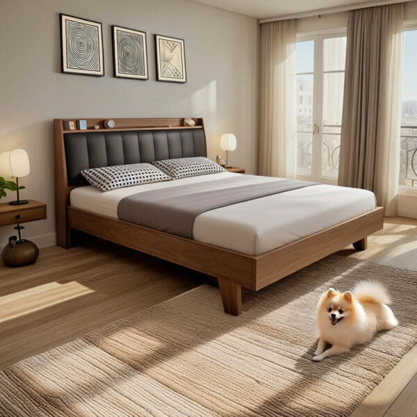 Κρεβάτι Frankly  mdf-pu σε καρυδί-μαύρο απόχρωση 150x200εκ