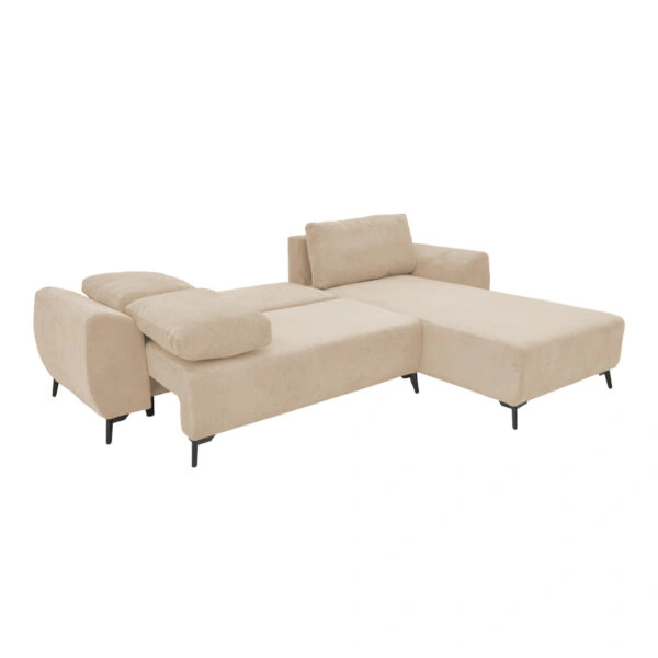 Kαναπές κρεβάτι τριθέσιος αναστρέψιμος Settee ύφασμα με αποθηκευτικό χώρο σε μπεζ απόχρωση 286x204x93εκ