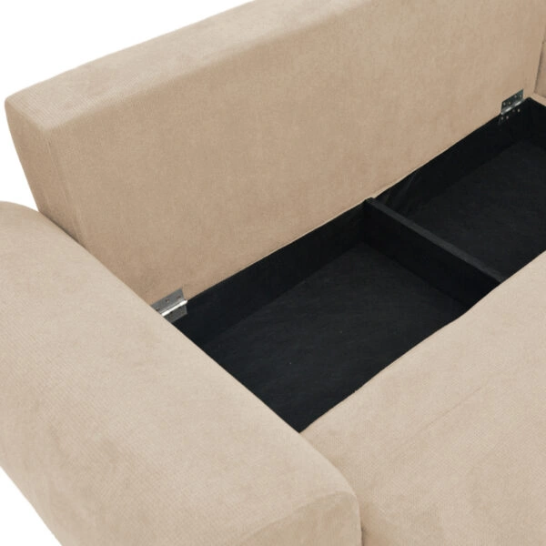 Kαναπές κρεβάτι τριθέσιος αναστρέψιμος Settee ύφασμα με αποθηκευτικό χώρο σε μπεζ απόχρωση 286x204x93εκ