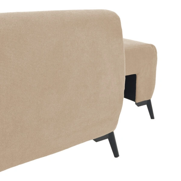 Kαναπές κρεβάτι τριθέσιος αναστρέψιμος Settee ύφασμα με αποθηκευτικό χώρο σε μπεζ απόχρωση 286x204x93εκ