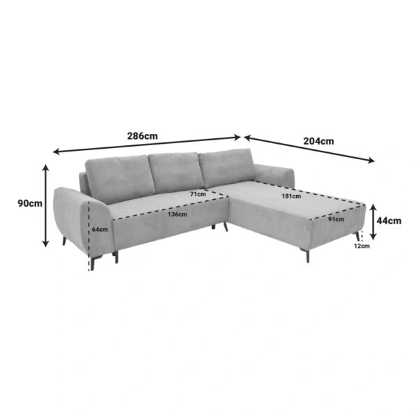 Kαναπές κρεβάτι τριθέσιος αναστρέψιμος Settee ύφασμα με αποθηκευτικό χώρο σε μπεζ απόχρωση 286x204x93εκ