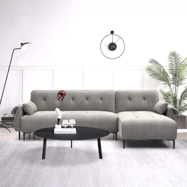 Kαναπές κρεβάτι τριθέσιος αναστρέψιμος Nuavid ύφασμα σε γκρι απόχρωση 293x143x85εκ