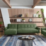 Kαναπές κρεβάτι τριθέσιος αναστρέψιμος Nuavid ύφασμα σε χακί απόχρωση 293x143x85εκ