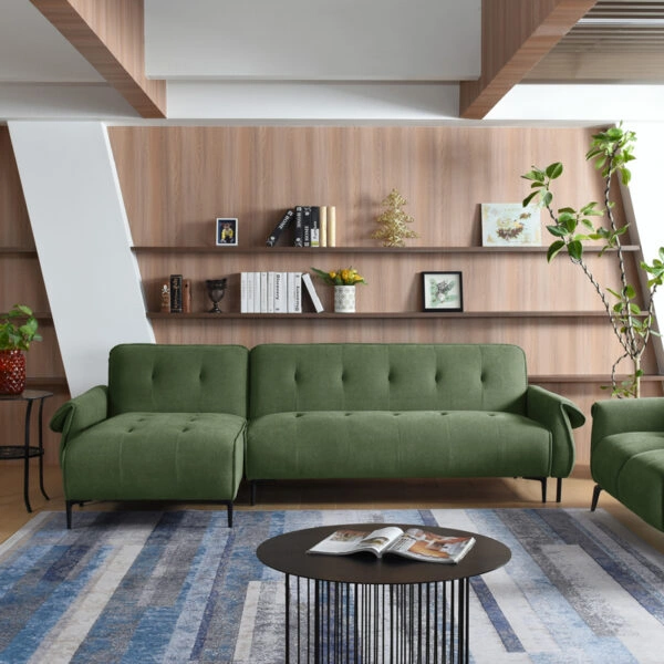 Kαναπές κρεβάτι τριθέσιος αναστρέψιμος Nuavid ύφασμα σε χακί απόχρωση 293x143x85εκ