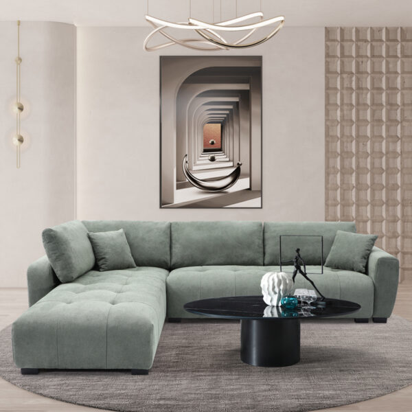 Γωνιακός καναπές Gianco  αναστρέψιμος ύφασμα σε μέντα απόχρωση 298x208x85εκ
