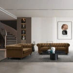 Kαναπές τριθέσιος τ. Chesterfield  pu σε αντικέ καφέ απόχρωση 203x84x67εκ