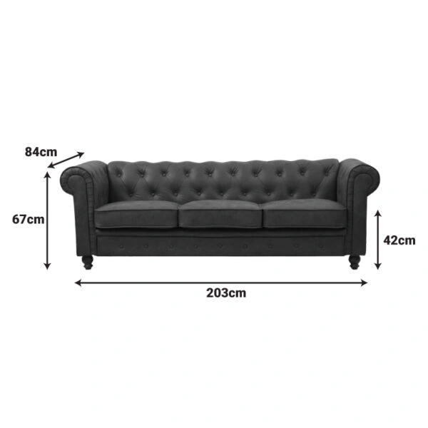 Kαναπές τριθέσιος τ. Chesterfield  pu σε αντικέ καφέ απόχρωση 203x84x67εκ