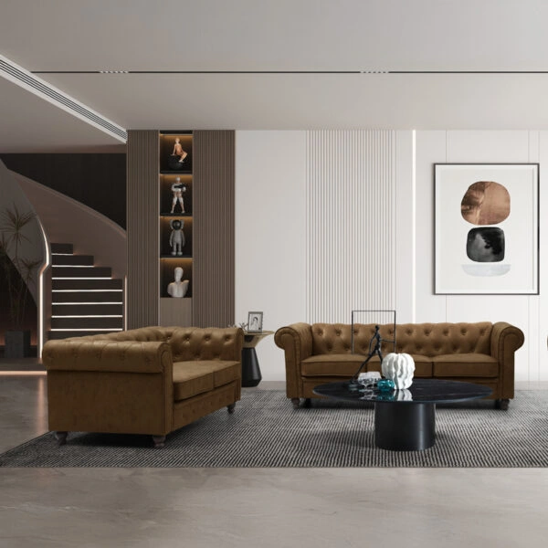 Kαναπές διθέσιος τ. Chesterfield  pu σε αντικέ καφέ απόχρωση 160x84x67εκ