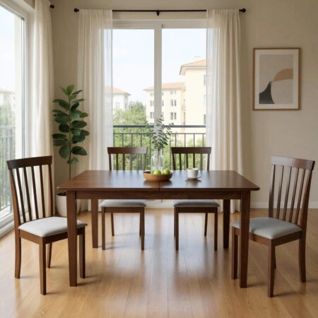 Tραπεζαρία επεκτεινόμενη Mabor-Houston ξύλο σε καρυδί απόχρωση 120-150x80x73,8εκ