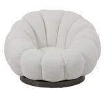 Πολυθρόνα περιστρεφόμενη με σκαμπό Nester  μπουκλέ ύφασμα σε λευκή απόχρωση 98x97x69εκ