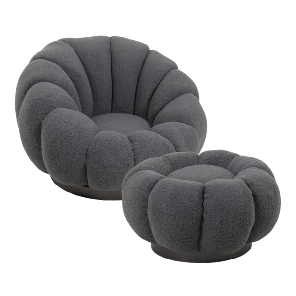 Πολυθρόνα περιστρεφόμενη με σκαμπό Nester  μπουκλέ ύφασμα σε γκρι απόχρωση 98x97x69εκ