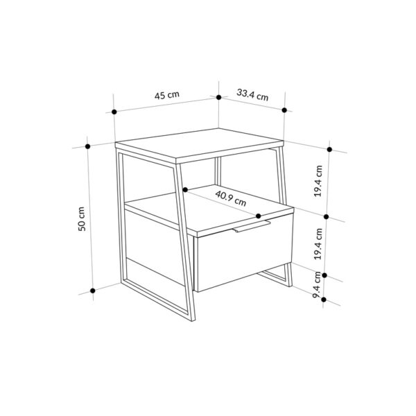 Κομοδίνο Johana μαύρο-λευκό 45x40x50εκ
