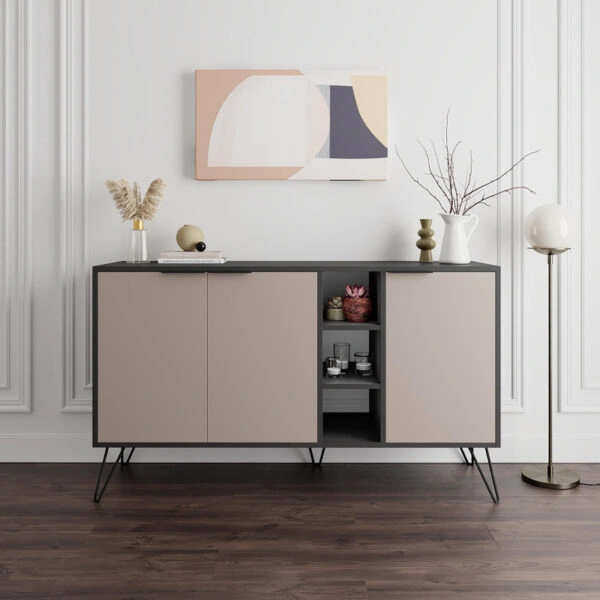 Μπουφές Clara  σε μόκα-ανθρακί απόχρωση 142x35,6x83εκ