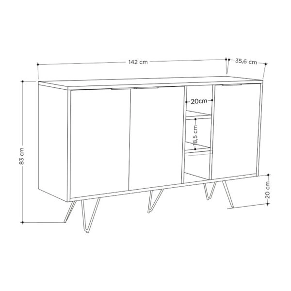 Μπουφές Clara  σε μόκα-ανθρακί απόχρωση 142x35,6x83εκ