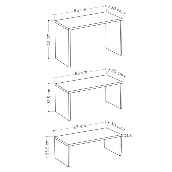Τραπέζια σαλονιού Kantar σετ 3τεμ σε φυσική απόχρωση 65x30x39εκ