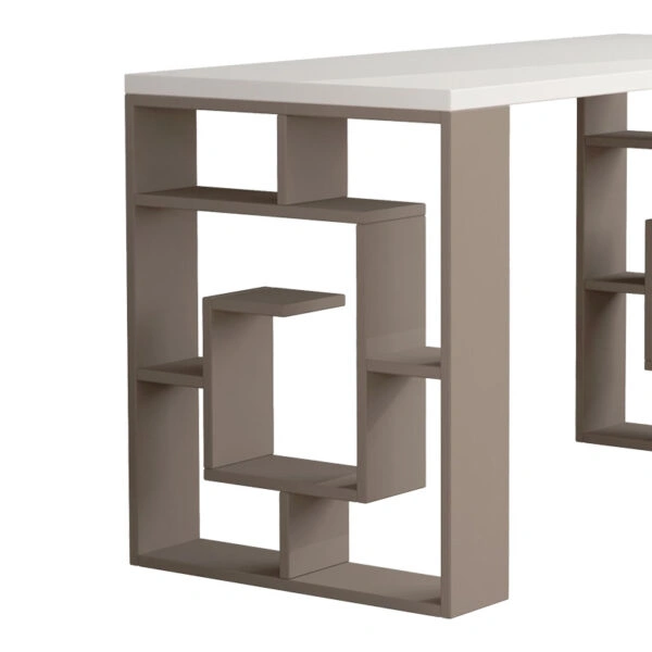 Γραφείο Labirent  χρώμα λευκό-μόκα 140x60x75εκ