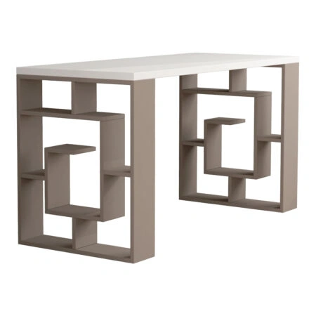 Γραφείο Labirent  χρώμα λευκό-μόκα 140x60x75εκ