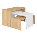 Τραπέζια σαλονιού Kantar σετ 3τεμ σε oak-λευκή απόχρωση 65x30x39εκ