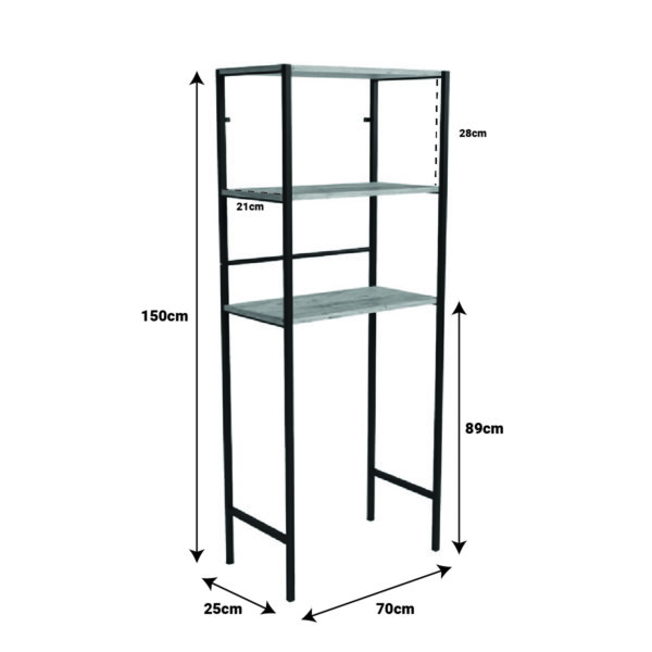 Έπιπλο πλυντηρίου Zermin  μελαμίνης-μεταλλικό φυσικό-μαύρο 70x25x150εκ