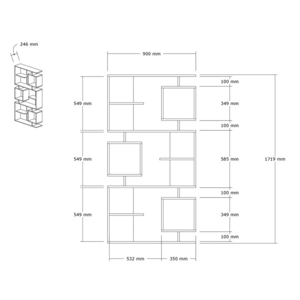 Βιβλιοθήκη Cubix  σε sonoma-ανθρακί απόχρωση 90x24,6x171,90εκ