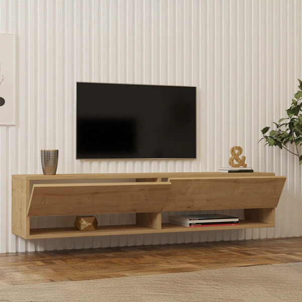 Έπιπλο τηλεόρασης επιτοίχιο Melosa σε oak απόχρωση 141x30x31εκ