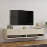 Έπιπλο τηλεόρασης επιτοίχιο Melosa  σε όψη τραβερτίνας 141x30x31εκ