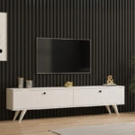 Έπιπλο τηλεόρασης Jate  σε λευκή απόχρωση 160x25x40εκ