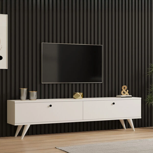 Έπιπλο τηλεόρασης Jate  σε λευκή απόχρωση 160x25x40εκ