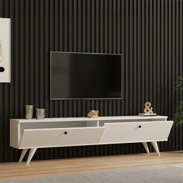 Έπιπλο τηλεόρασης Jate  σε λευκή απόχρωση 160x25x40εκ